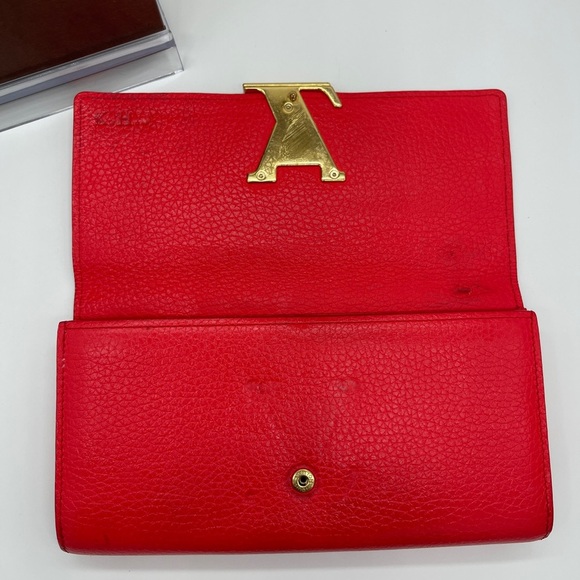 ♥️ Louis Vuitton Wallet Capucine Taurillon Leather Red Long with Box Chain Sarah - Picture 13 of 16